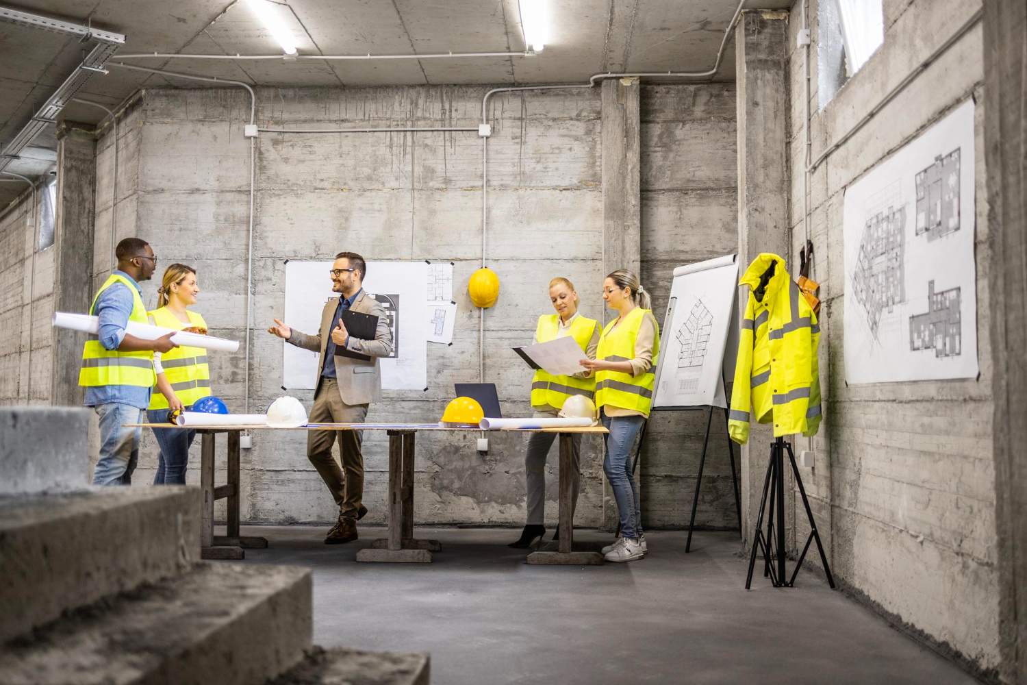 Team del settore edilizia al lavoro su una pianificazione tecnica